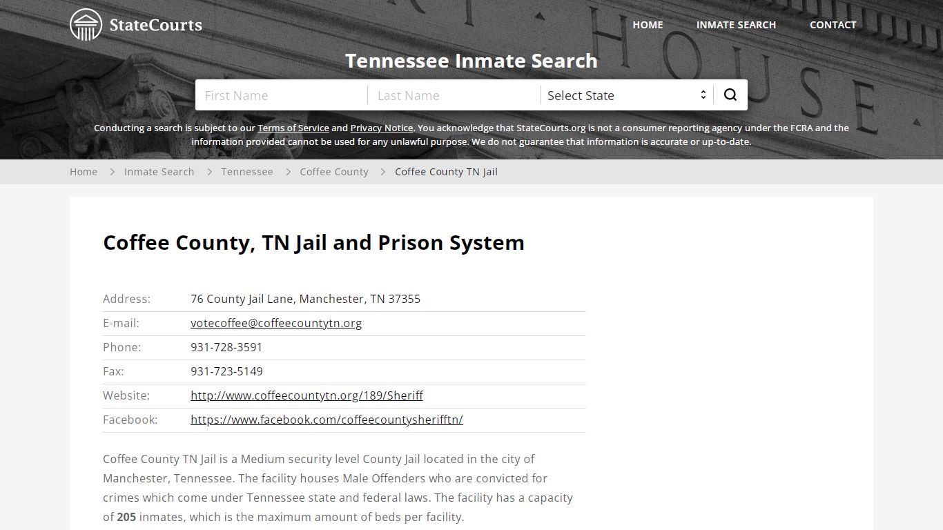 Coffee County TN Jail Inmate Records Search, Tennessee - StateCourts